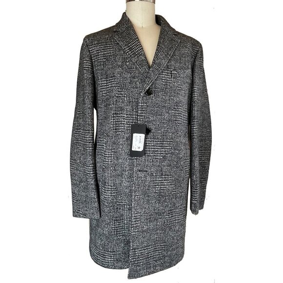 Hugo Boss Men's Shawn7 Gray Checked Overcoat - Picture 1 of 6